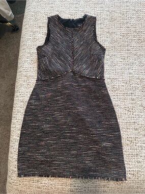 Sam Edelman Sleeveless Textured Multicolor Thread Sheath Dress - Black